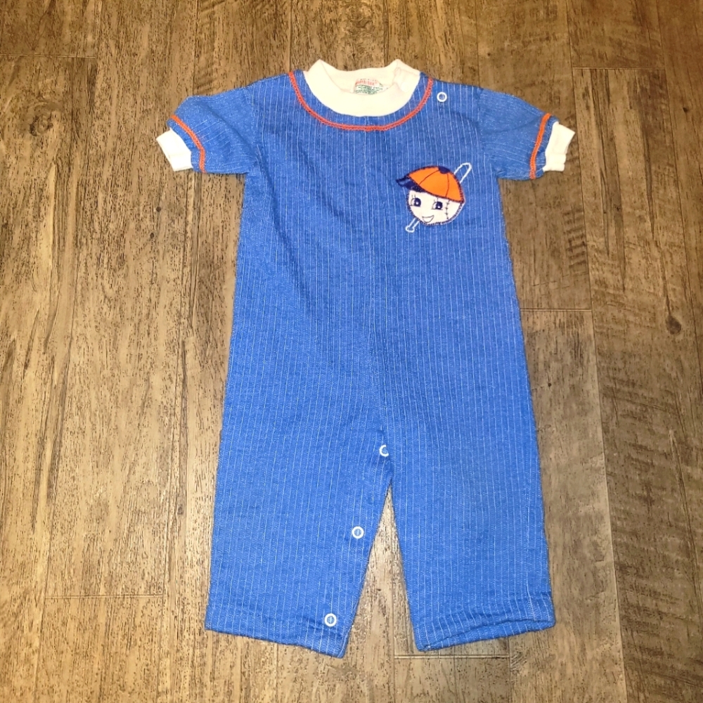 Vintage Healthtex 24 Months Onesie | Baseball Embroidery | Made in USA